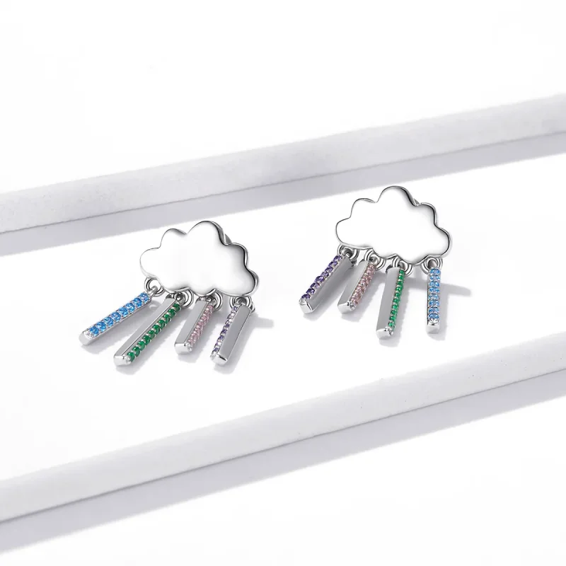 (imagine pentru) Pandora Style Rainbow Rain Hanging Earrings - BSE468 - Vizualizare 2