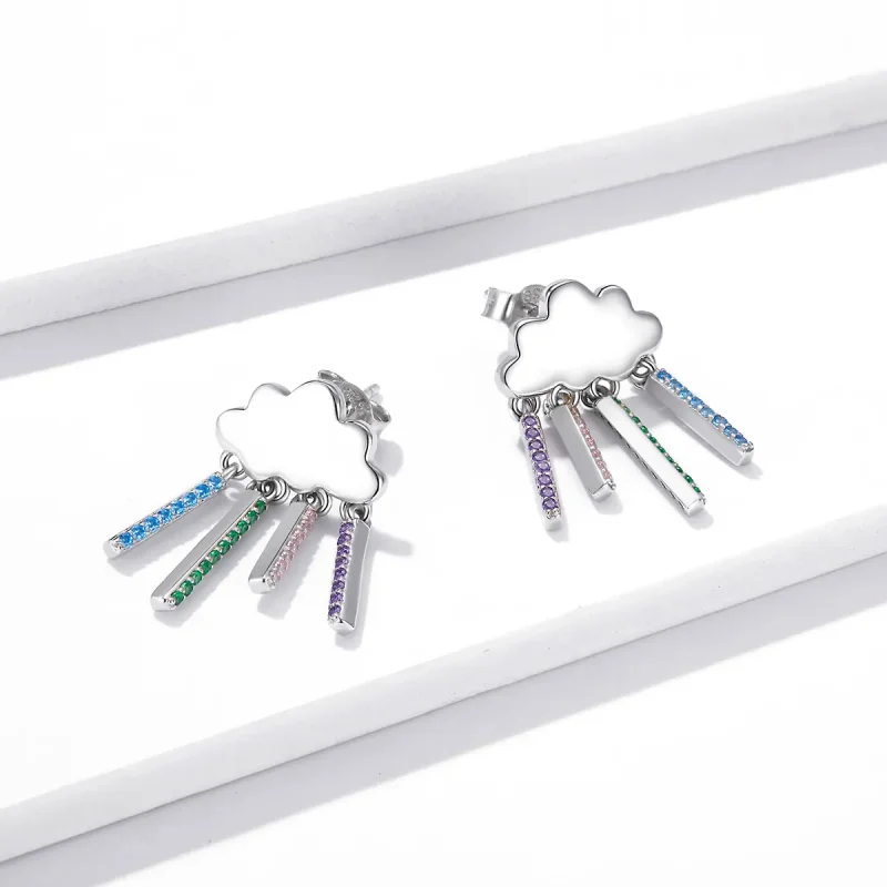(imagine pentru) Pandora Style Rainbow Rain Hanging Earrings - BSE468 - Vizualizare 3
