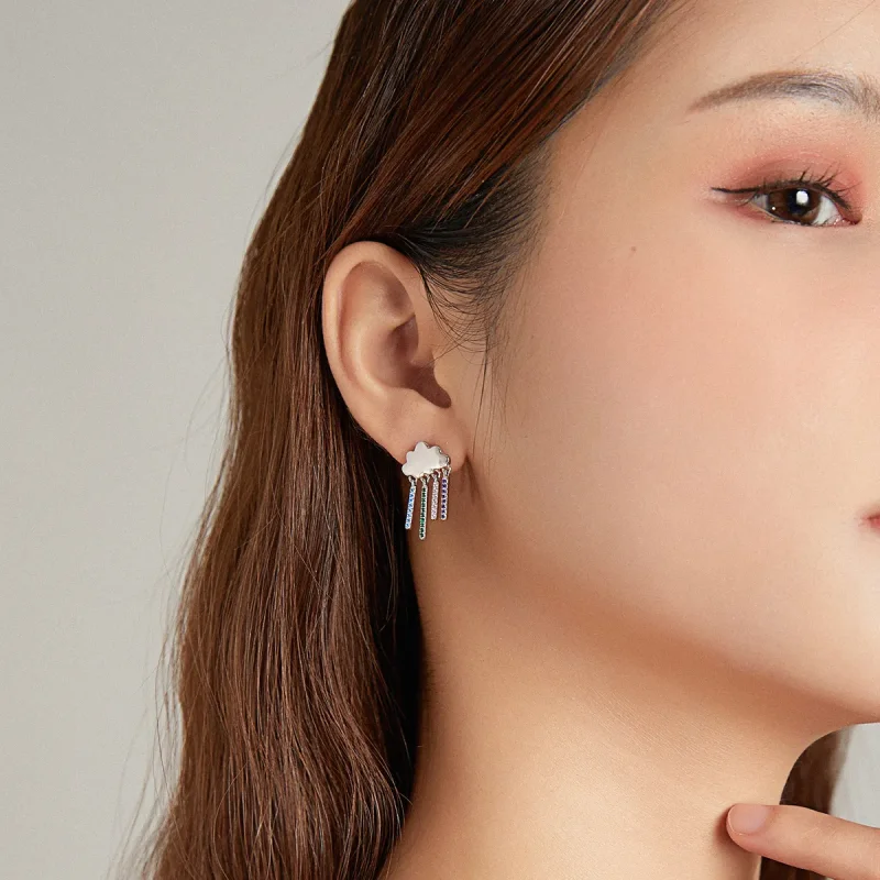 (imagine pentru) Pandora Style Rainbow Rain Hanging Earrings - BSE468 - Vizualizare 8