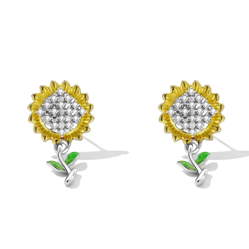 (imagine pentru) Pandora Style Sunflower Hanging Earrings - SCE1471 - Vizualizare 2