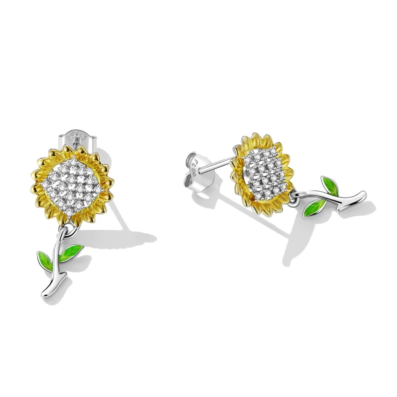 (imagine pentru) Pandora Style Sunflower Hanging Earrings - SCE1471 - Vizualizare 3