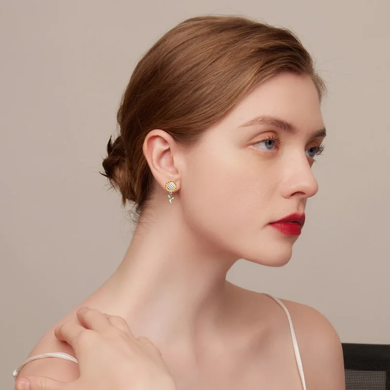 (imagine pentru) Pandora Style Sunflower Hanging Earrings - SCE1471 - Vizualizare 5