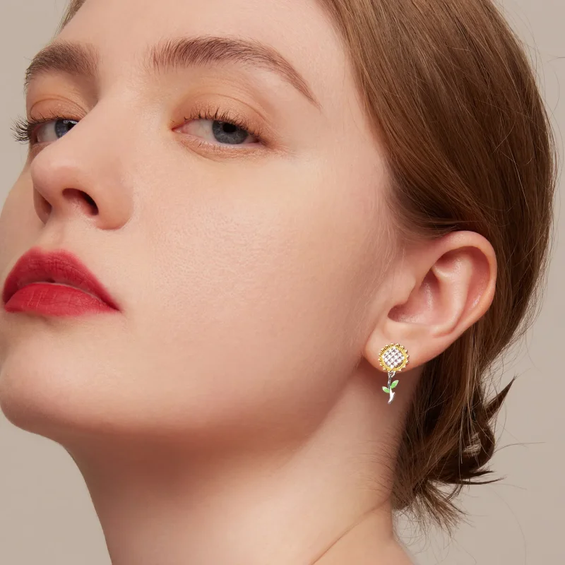 (imagine pentru) Pandora Style Sunflower Hanging Earrings - SCE1471 - Vizualizare 6