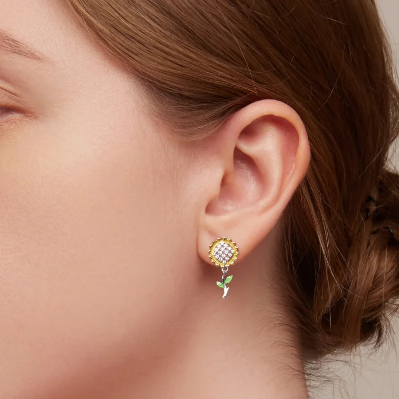 (imagine pentru) Pandora Style Sunflower Hanging Earrings - SCE1471 - Vizualizare 7