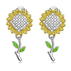 (imagine pentru) Pandora Style Sunflower Hanging Earrings - SCE1471