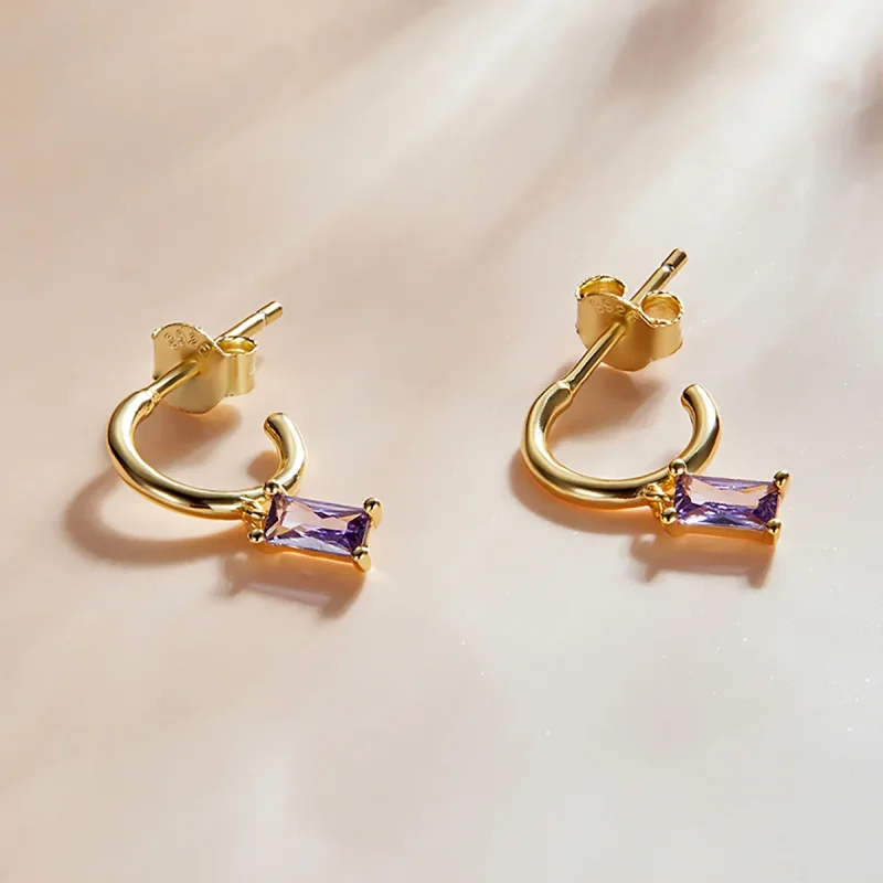 (imagine pentru) Zirconiu cubic strălucitor în stil Pandora - Cercei suspendați violet - SCE1242- - Vizualizare 2