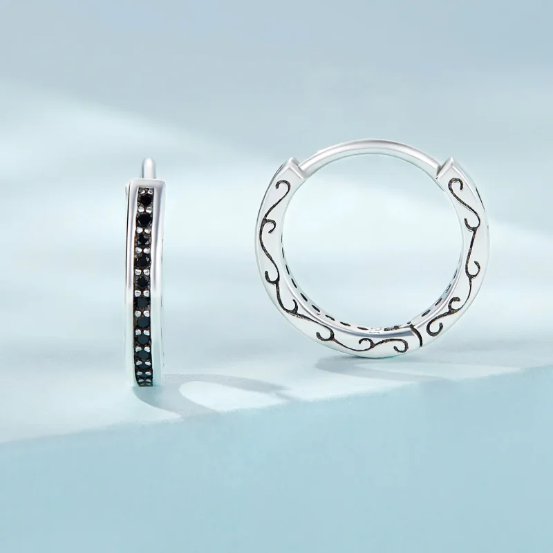 (imagine pentru) Cercei pandantiv stil Pandora cu zirconiu negru - SCE1522 - Vizualizare 2