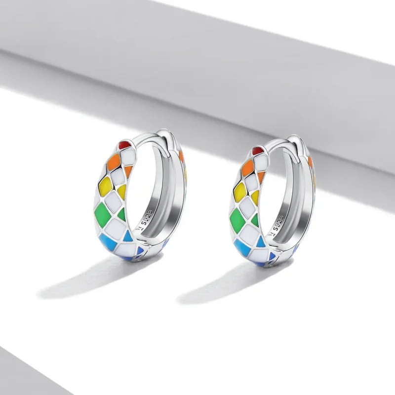 (imagine pentru) Cercei Pandora de tip Rainbow Checkerboard Hoop - SCE1351 - Vizualizare 2