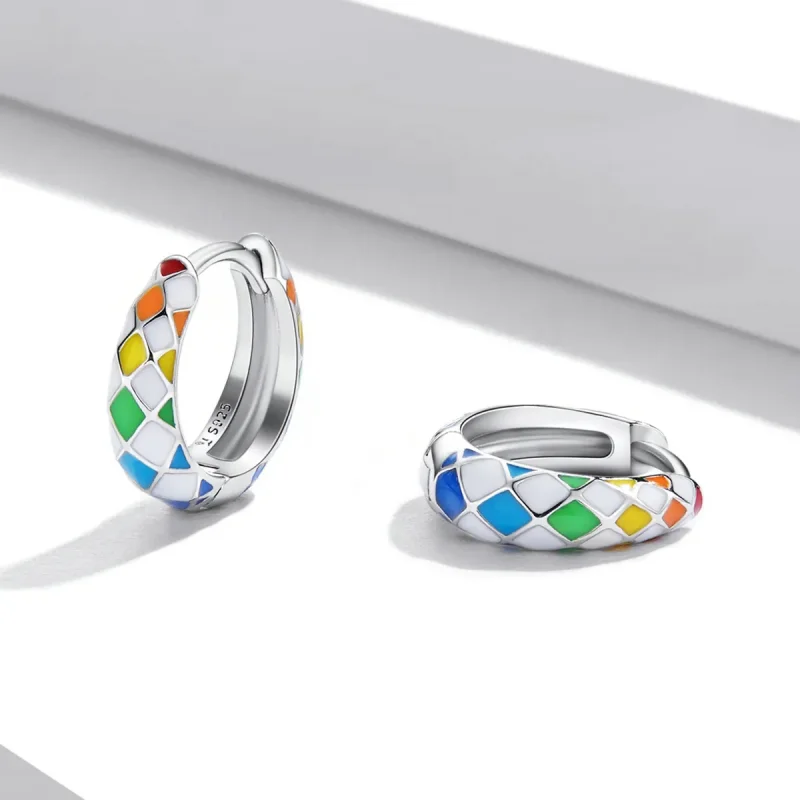 (imagine pentru) Cercei Pandora de tip Rainbow Checkerboard Hoop - SCE1351 - Vizualizare 4