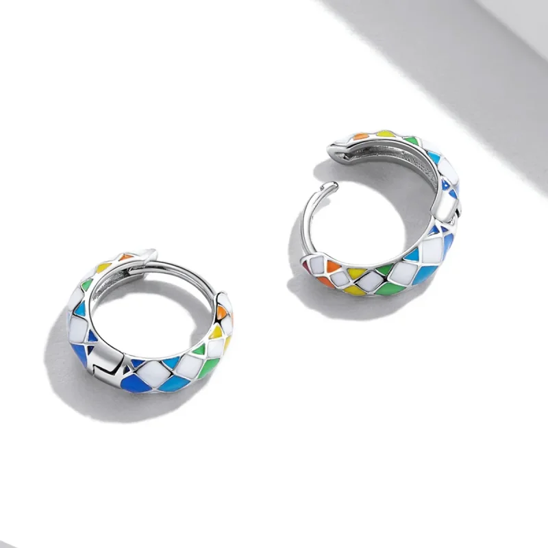 (imagine pentru) Cercei Pandora de tip Rainbow Checkerboard Hoop - SCE1351 - Vizualizare 5