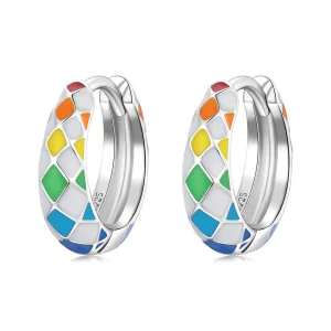 (imagine pentru) Cercei Pandora de tip Rainbow Checkerboard Hoop - SCE1351