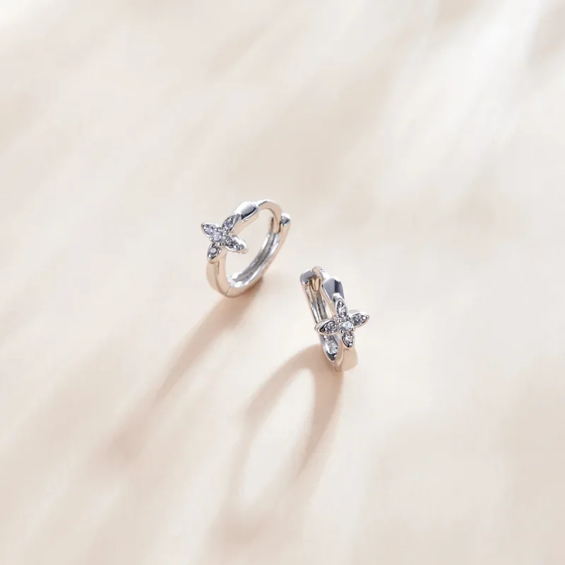 (imagine pentru) Cercei Pandora în stilul Sparkle Flower Hoop - SCE1043 - Vizualizare 2