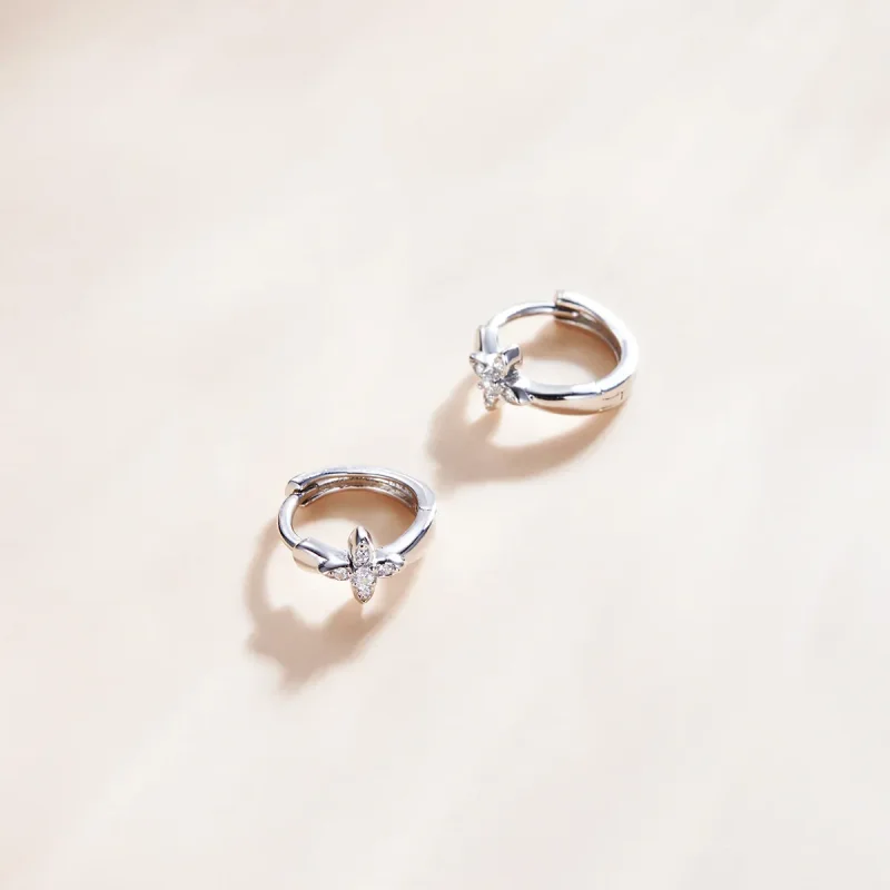 (imagine pentru) Cercei Pandora în stilul Sparkle Flower Hoop - SCE1043 - Vizualizare 4
