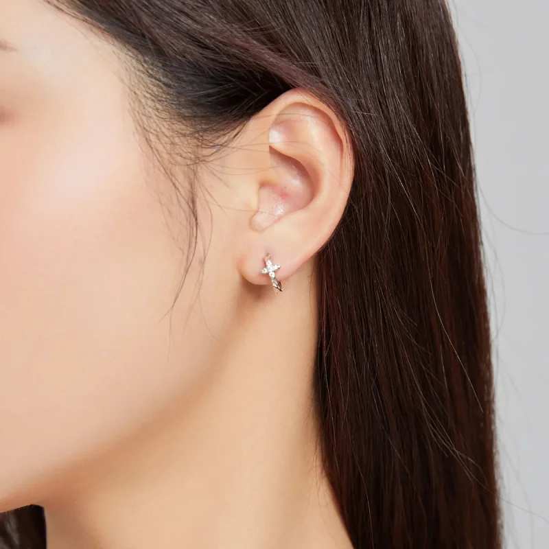 (imagine pentru) Cercei Pandora în stilul Sparkle Flower Hoop - SCE1043 - Vizualizare 5