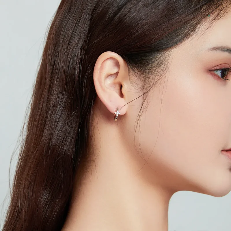 (imagine pentru) Cercei Pandora în stilul Sparkle Flower Hoop - SCE1043 - Vizualizare 7