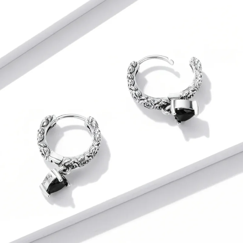 (imagine pentru) Cercei Pandora Style Night Rose Hoop - BSE535 - Vizualizare 2