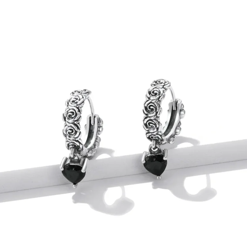 (imagine pentru) Cercei Pandora Style Night Rose Hoop - BSE535 - Vizualizare 3