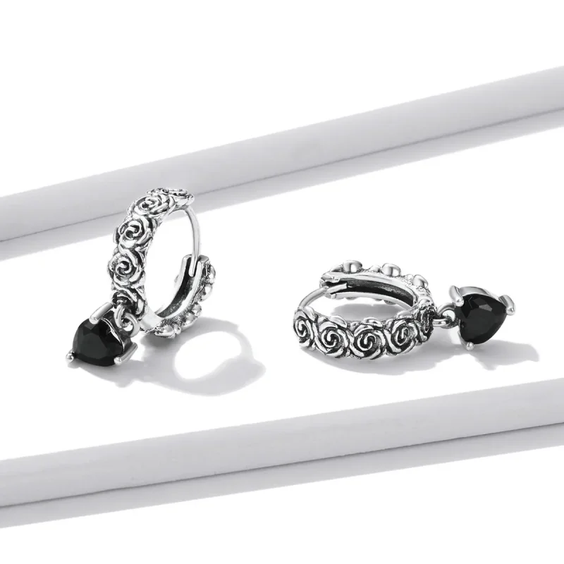 (imagine pentru) Cercei Pandora Style Night Rose Hoop - BSE535 - Vizualizare 4