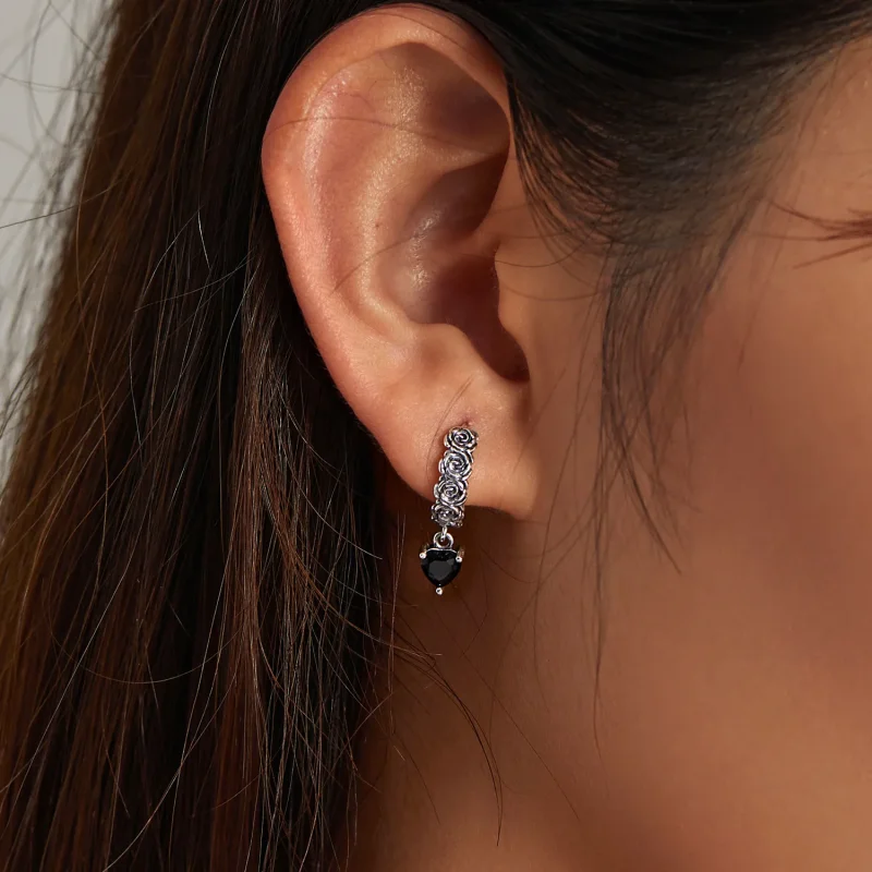 (imagine pentru) Cercei Pandora Style Night Rose Hoop - BSE535 - Vizualizare 6