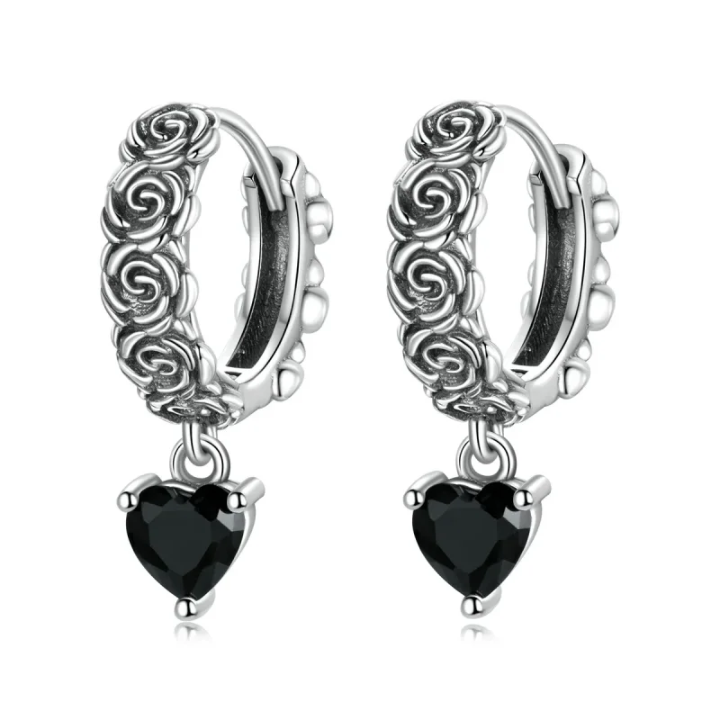 (imagine pentru) Cercei Pandora Style Night Rose Hoop - BSE535