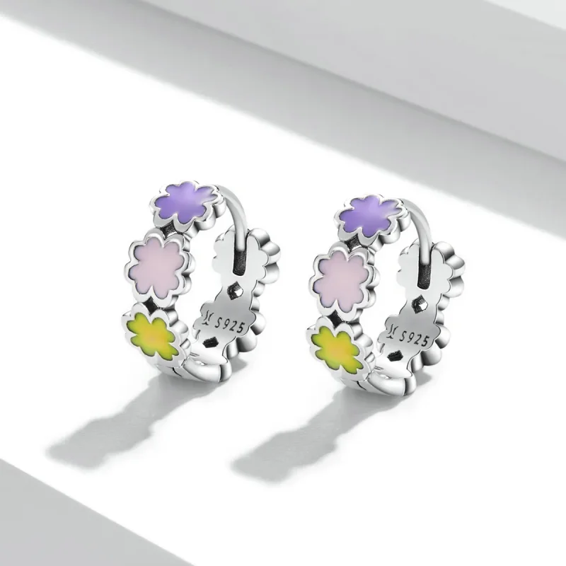 (imagine pentru) Pandora Style Colorful Clover Hoop Earrings - SCE1343 - Vizualizare 2
