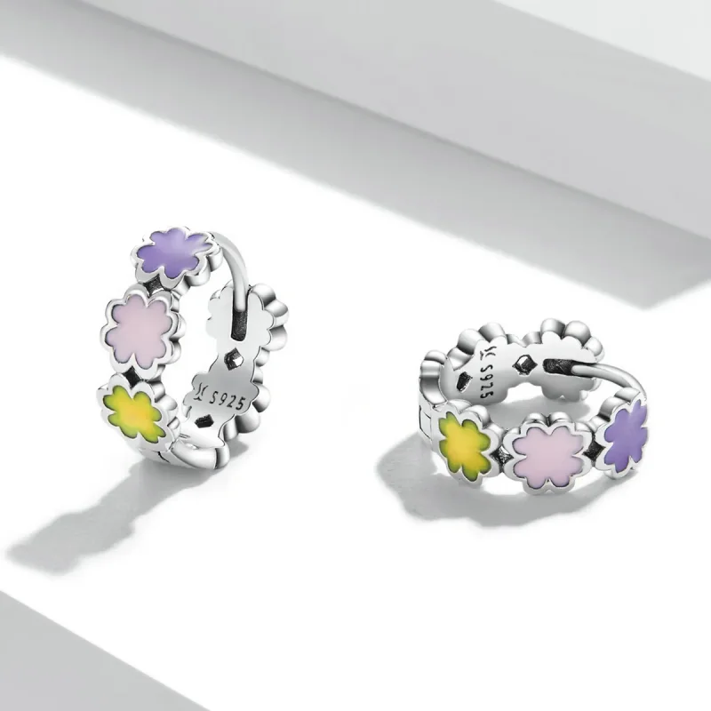 (imagine pentru) Pandora Style Colorful Clover Hoop Earrings - SCE1343 - Vizualizare 3