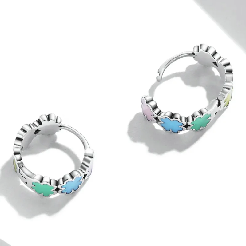 (imagine pentru) Pandora Style Colorful Clover Hoop Earrings - SCE1343 - Vizualizare 4