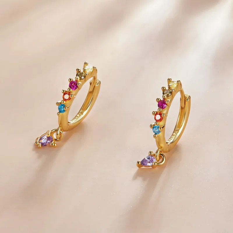 (imagine pentru) Pandora Style Colorful Zircon - Water Drop Hoop Earrings - SCE1209 - Vizualizare 2