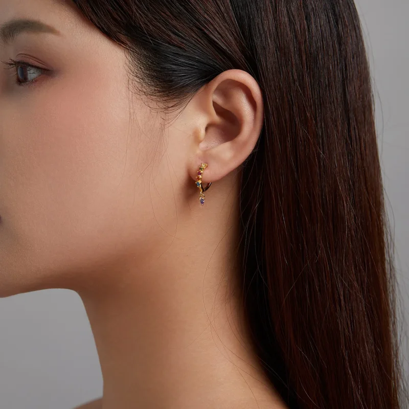 (imagine pentru) Pandora Style Colorful Zircon - Water Drop Hoop Earrings - SCE1209 - Vizualizare 3