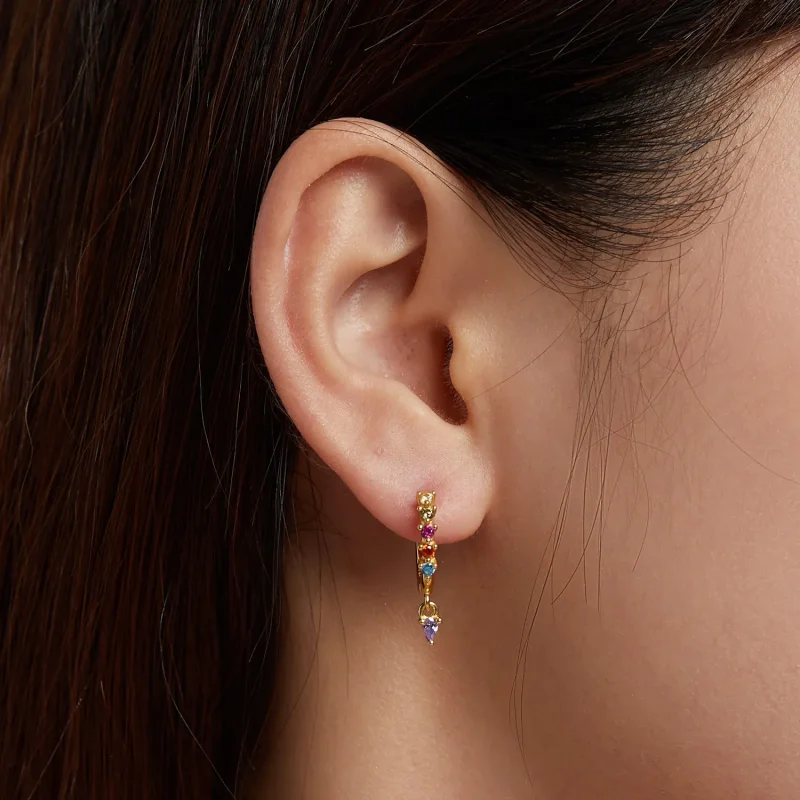 (imagine pentru) Pandora Style Colorful Zircon - Water Drop Hoop Earrings - SCE1209 - Vizualizare 4