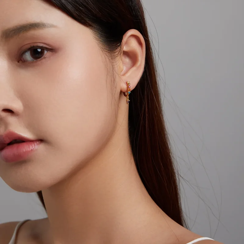 (imagine pentru) Pandora Style Colorful Zircon - Water Drop Hoop Earrings - SCE1209 - Vizualizare 5