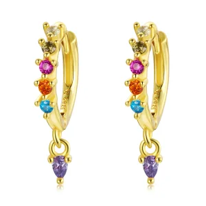 (imagine pentru) Pandora Style Colorful Zircon - Water Drop Hoop Earrings - SCE1209