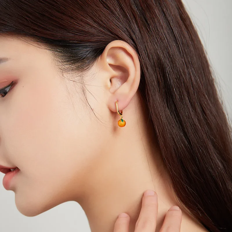 (imagine pentru) Pandora Style Orange Fun Hoop Earrings - SCE1078 - Vizualizare 4