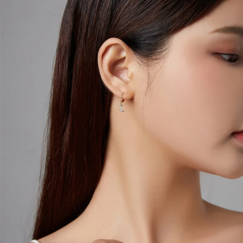 (imagine pentru) Pandora Style Shine The Moon Hoop Earrings - SCE1258 - Vizualizare 4