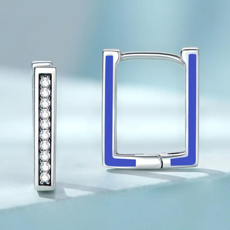 (imagine pentru) Pandora Style Simple Square Hoop Earrings - SCE1504 - Vizualizare 2
