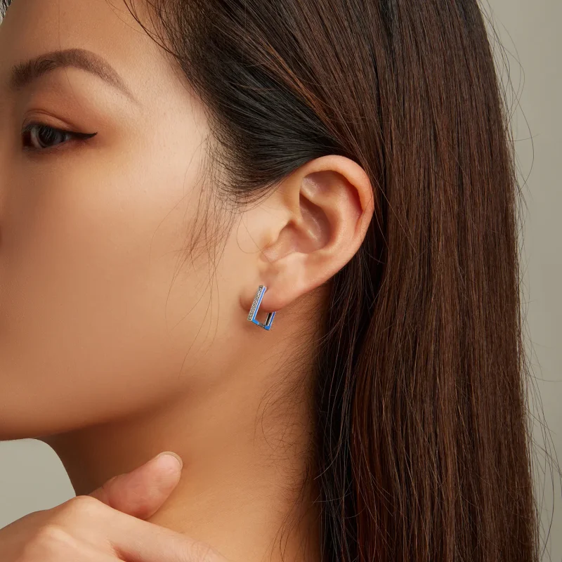 (imagine pentru) Pandora Style Simple Square Hoop Earrings - SCE1504 - Vizualizare 7