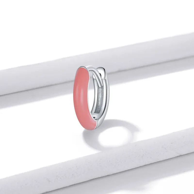 (imagine pentru) Stil Pandora - Cercei mici roz cu inel - BSE488-PK - Vizualizare 2