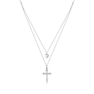 (imagine pentru) Colier în stil Pandora cu cruciuliță iubire - BSN197