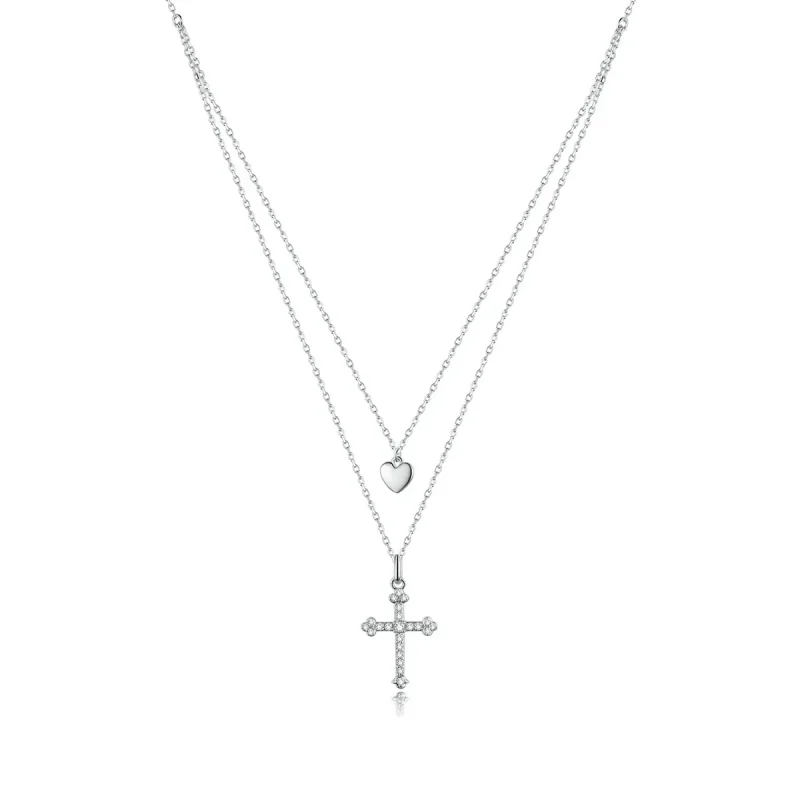 (imagine pentru) Colier în stil Pandora cu cruciuliță iubire - BSN197