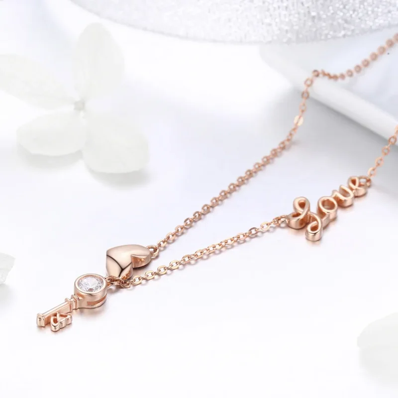 (imagine pentru) Colier Tip Pandora cu Cheia Inimii din aur rose - SCN292 - Vizualizare 2