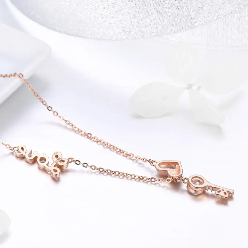 (imagine pentru) Colier Tip Pandora cu Cheia Inimii din aur rose - SCN292 - Vizualizare 3
