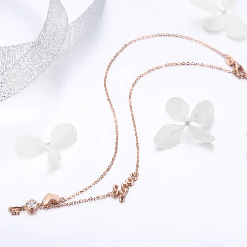 (imagine pentru) Colier Tip Pandora cu Cheia Inimii din aur rose - SCN292 - Vizualizare 4