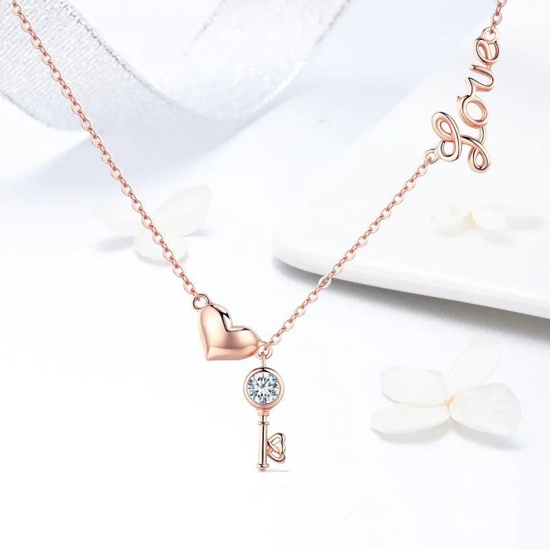 (imagine pentru) Colier Tip Pandora cu Cheia Inimii din aur rose - SCN292 - Vizualizare 6