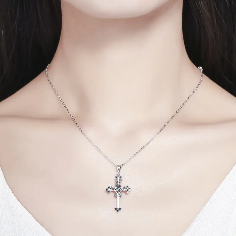 (imagine pentru) Colier Tip Pandora cu Crucea trandafirilor din argint - SCN091 - Vizualizare 6