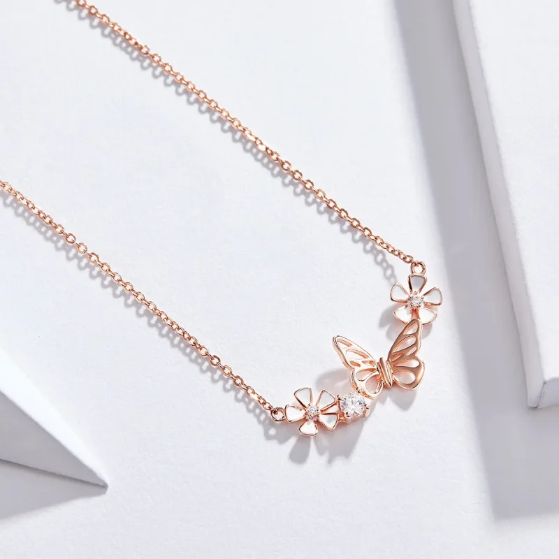 (imagine pentru) Colier Tip Pandora cu Fluture dansant din aur rose - BSN053 - Vizualizare 4