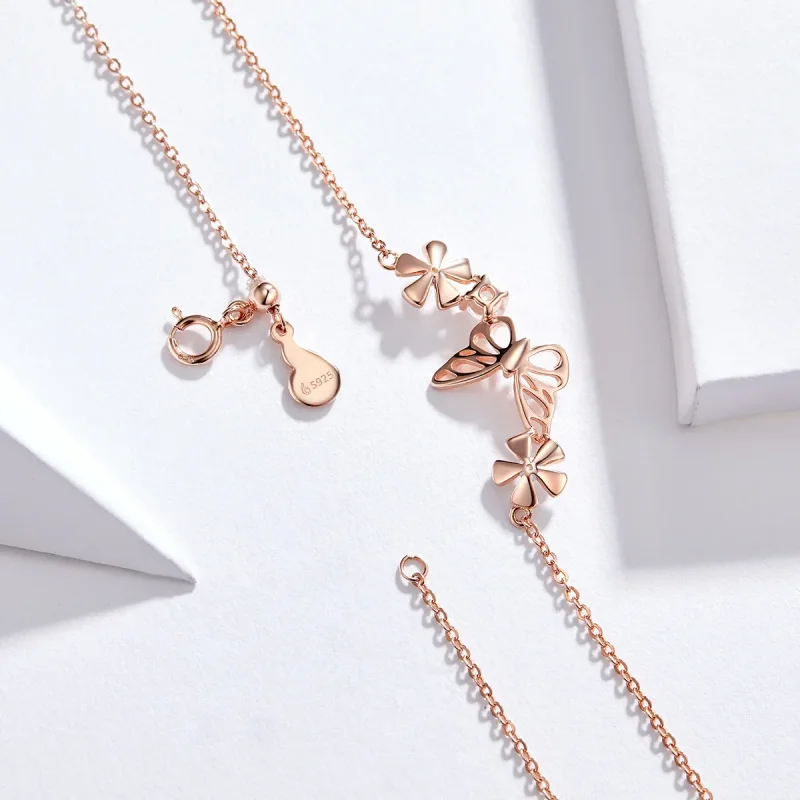 (imagine pentru) Colier Tip Pandora cu Fluture dansant din aur rose - BSN053 - Vizualizare 5