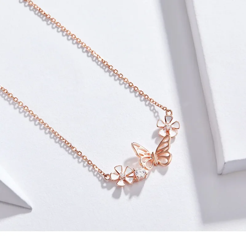 (imagine pentru) Colier Tip Pandora cu Fluture dansant din aur rose - BSN053 - Vizualizare 8