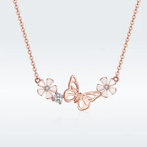 (imagine pentru) Colier Tip Pandora cu Fluture dansant din aur rose - BSN053
