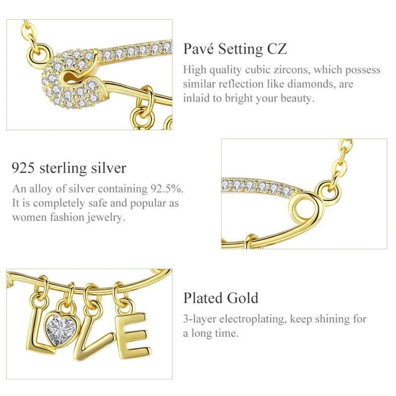 (imagine pentru) Colier Tip Pandora cu Iubeste siguranța placat cu aur de 14 k - SCN324 - Vizualizare 3