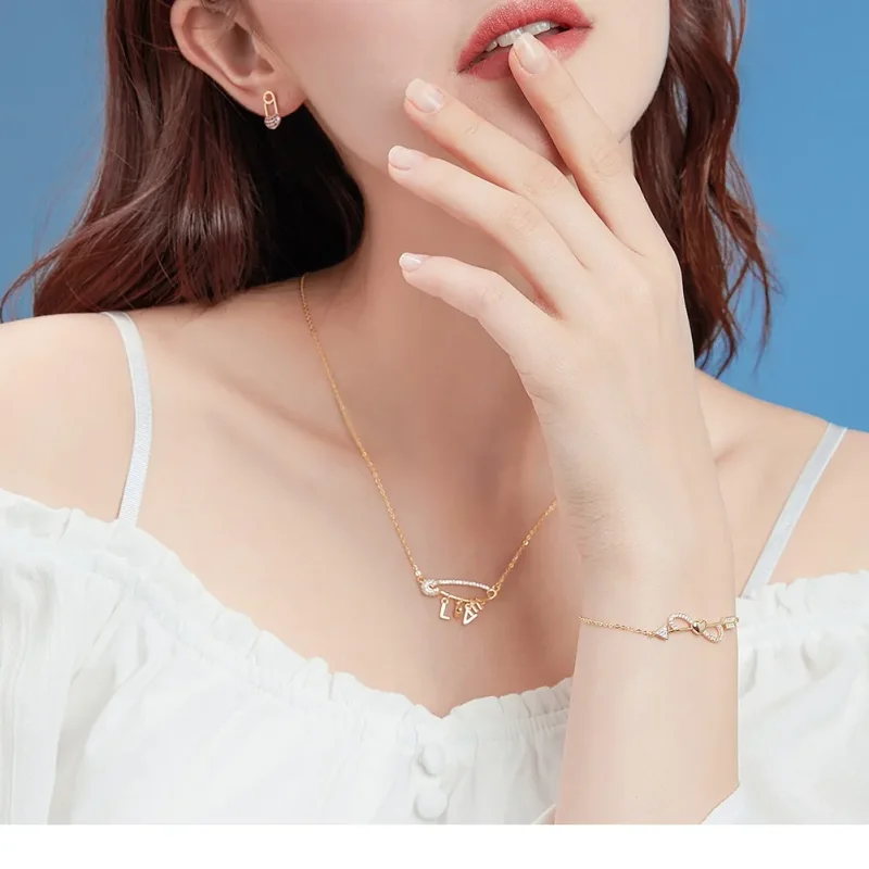 (imagine pentru) Colier Tip Pandora cu Iubeste siguranța placat cu aur de 14 k - SCN324 - Vizualizare 4